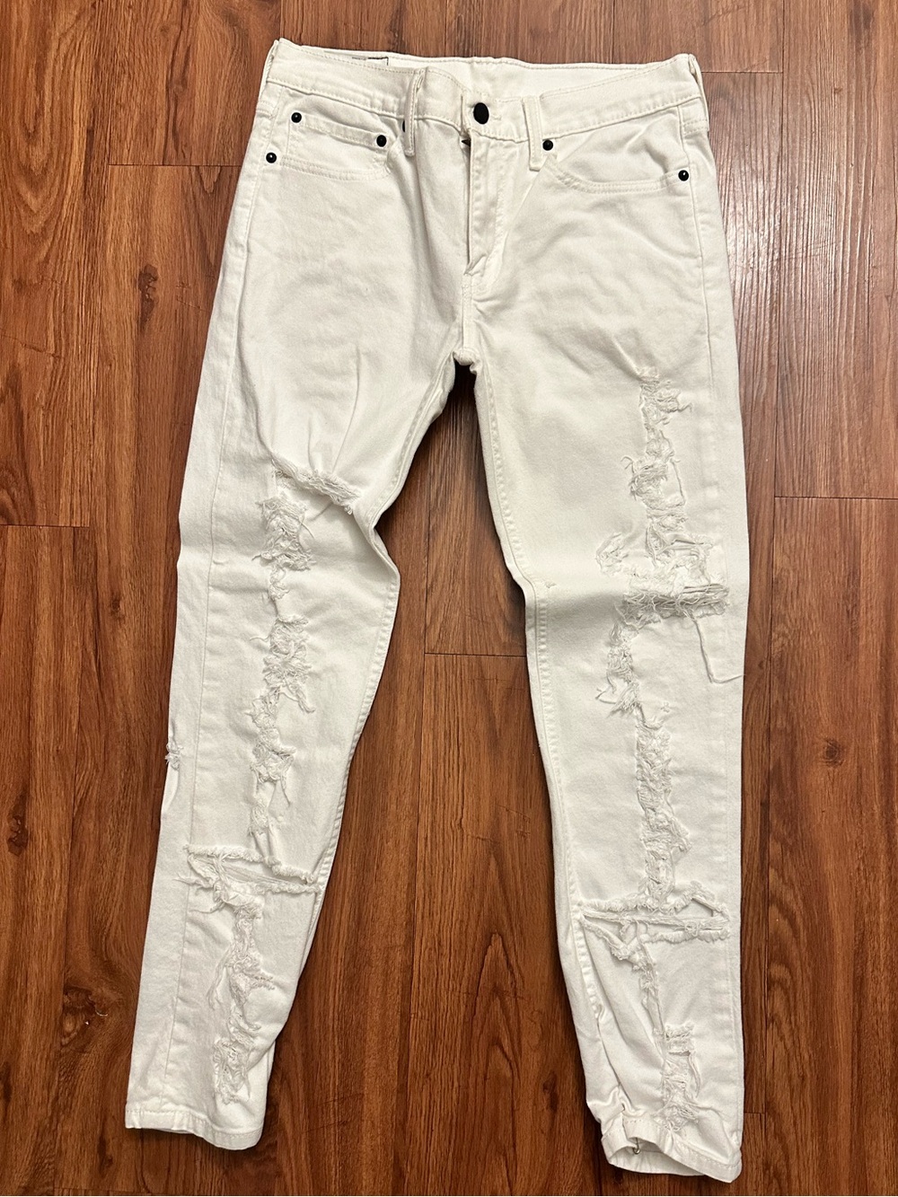 Men's Distressed Slim Fit Jeans - Cream